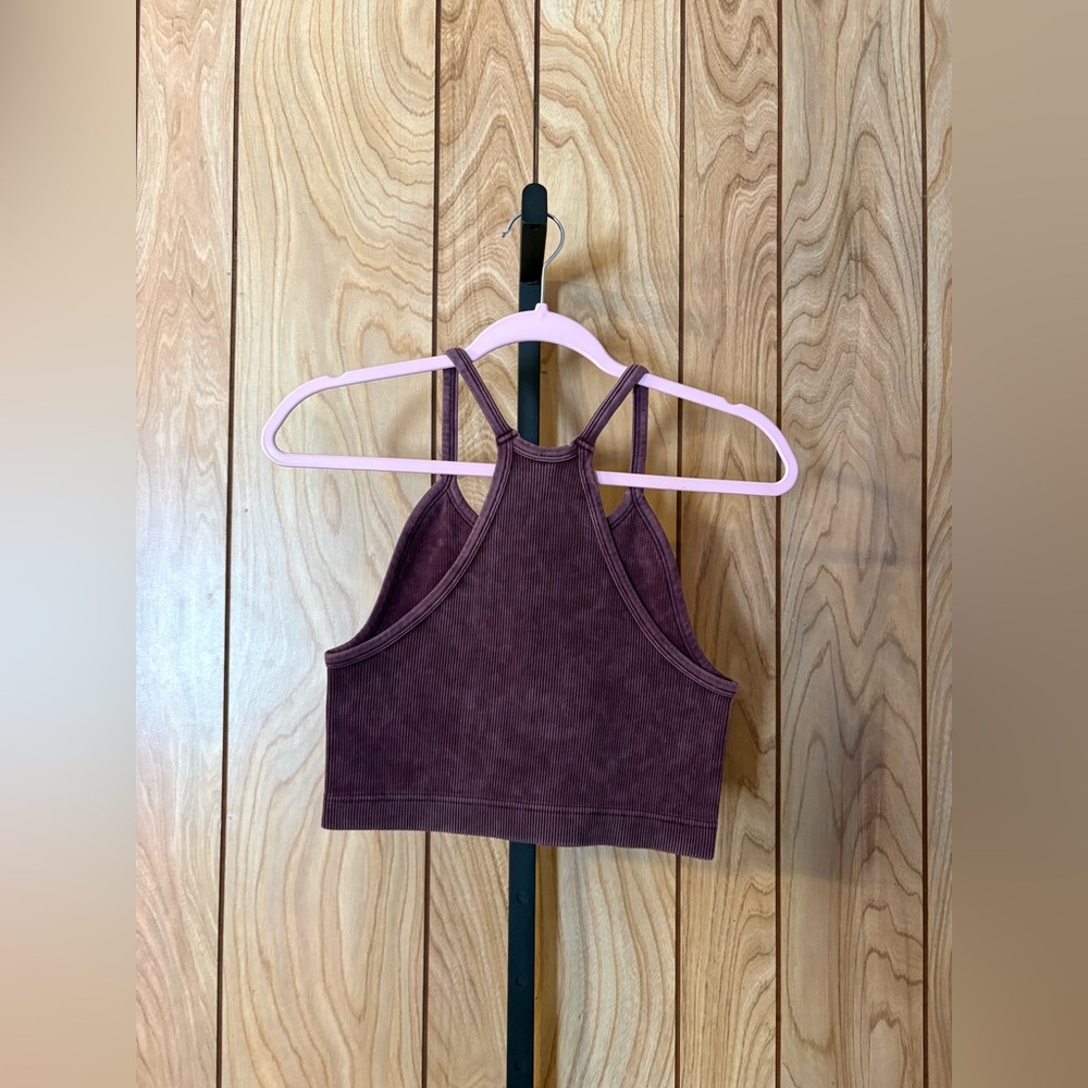 Zenana Ribbed Seamless Racerback Crop Tank | Eggplant - Picture 4 of 4